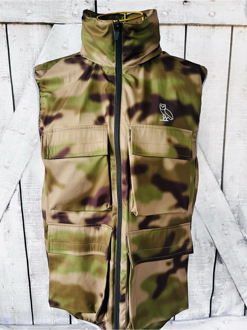 OVO Camouflage Utility Vest in Olive and Brown